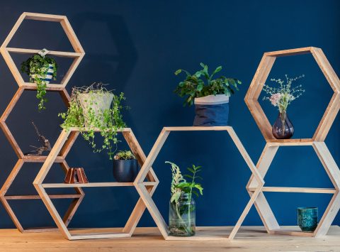 Houten hexagon kastjes